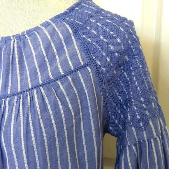 Free People Lola Embroidered Mini Dress in Blue Stripe - Picture 4 of 7